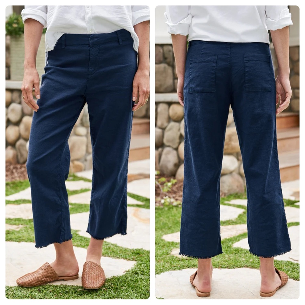 Frank & Eileen Kinsale Trouser Pant Italian Performance Linen Navy Size 6